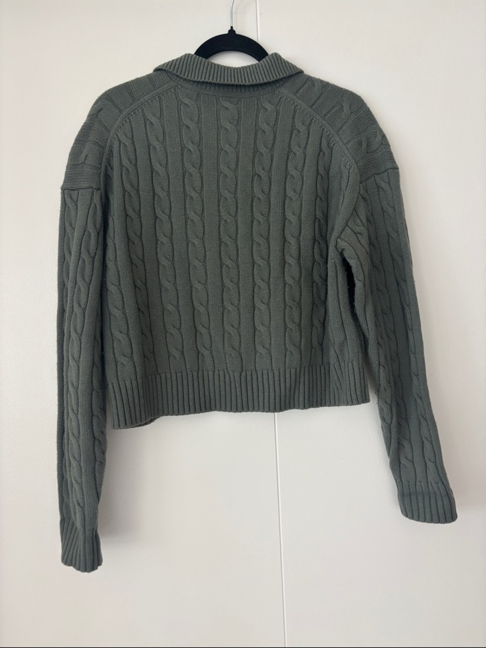 Sunday Best Sage Cable-Knit V-Neck Collared Sweater - Picture 2 of 3